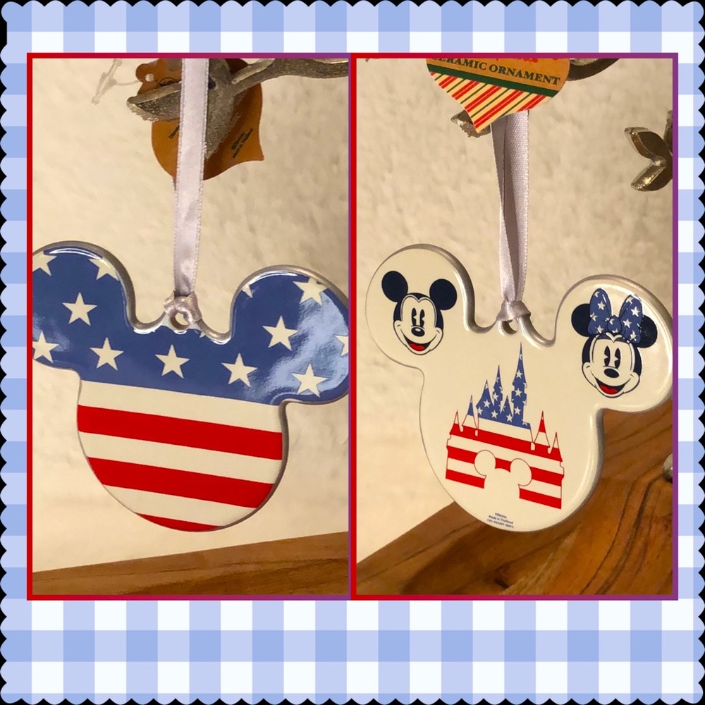 Disney Parks Mickey Icon Shaped American Flag Castle Christmas Ornament